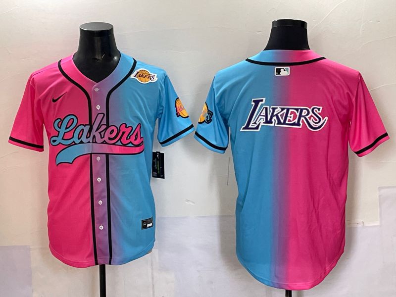 Men 2025 Los Angeles Lakers Blank Blue pink Nike Joint Name NBA Jersey style 8